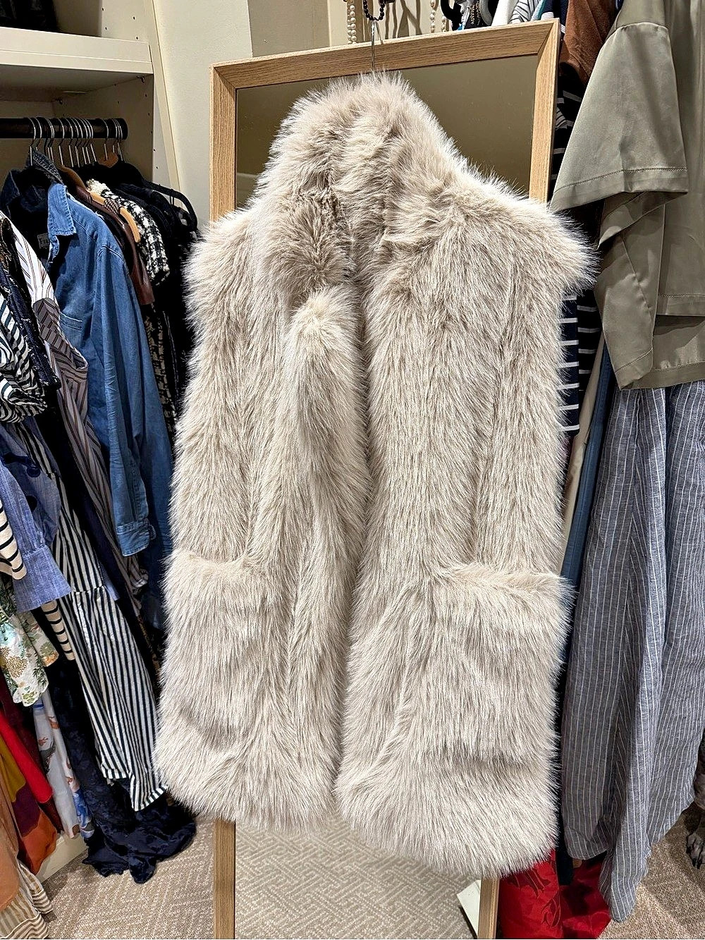 Faux Fur Vest in Cream Like New